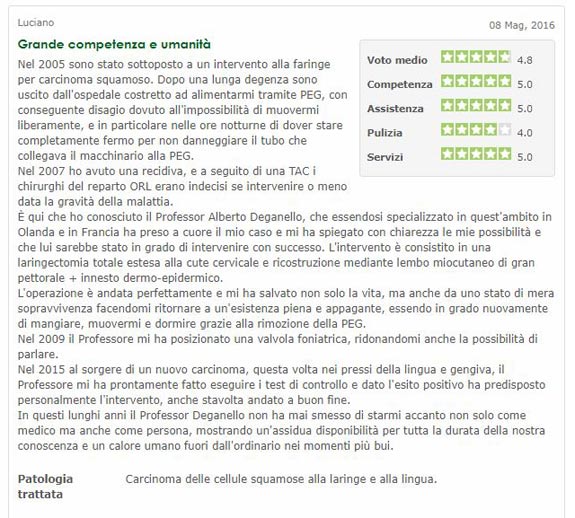 Alberto Deganello opinioni pazienti