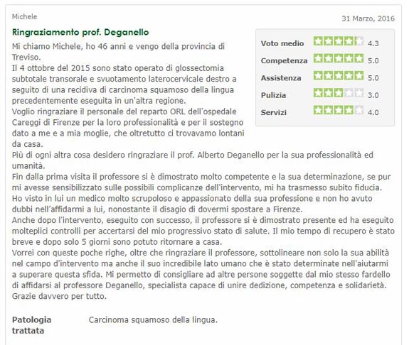 Opinioni sul Dott. Prof. Alberto Deganello - Otorino Brescia